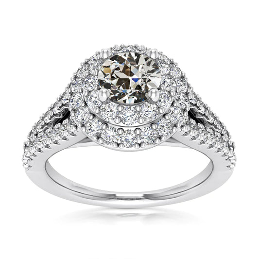Double Halo Ring Round Old Miner Real Diamond Split Shank 5.50 Carats
