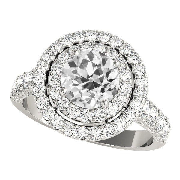 Double Halo Ring Round Old Miner Real Diamonds Prong Set 6 Carats