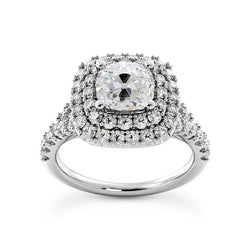 Double Halo Ring With Accents Cushion Real Old Mine Cut Natural Earth Mined Diamonds 5 Carats