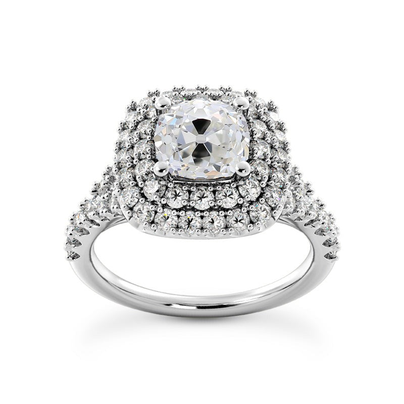 Double Halo Ring With Accents Cushion Real Old Mine Cut Diamonds 5 Carats