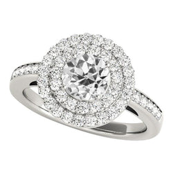 Double Halo Ring With Accents Genuine Round Old Mine Cut Diamond 4.50 Carats