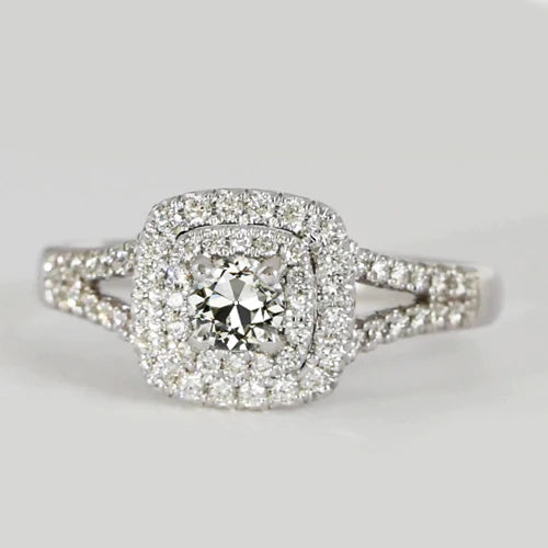 Double Halo Round Old Mine Cut Real Diamond Ring Split Shank 2.50 Carats