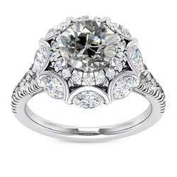 Double Halo Round Real Old Cut Natural Earth Mined Diamond Ring With Accents 8.25 Carats