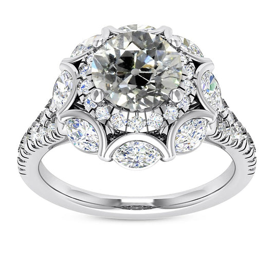 Double Halo Round Real Old Cut Diamond Ring With Accents 8.25 Carats