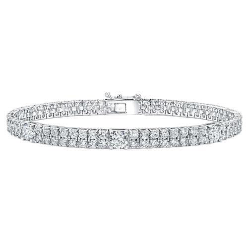 Double Row Genuine Diamonds Bracelet Prong Set Round Cut 10 Carats WG 14K