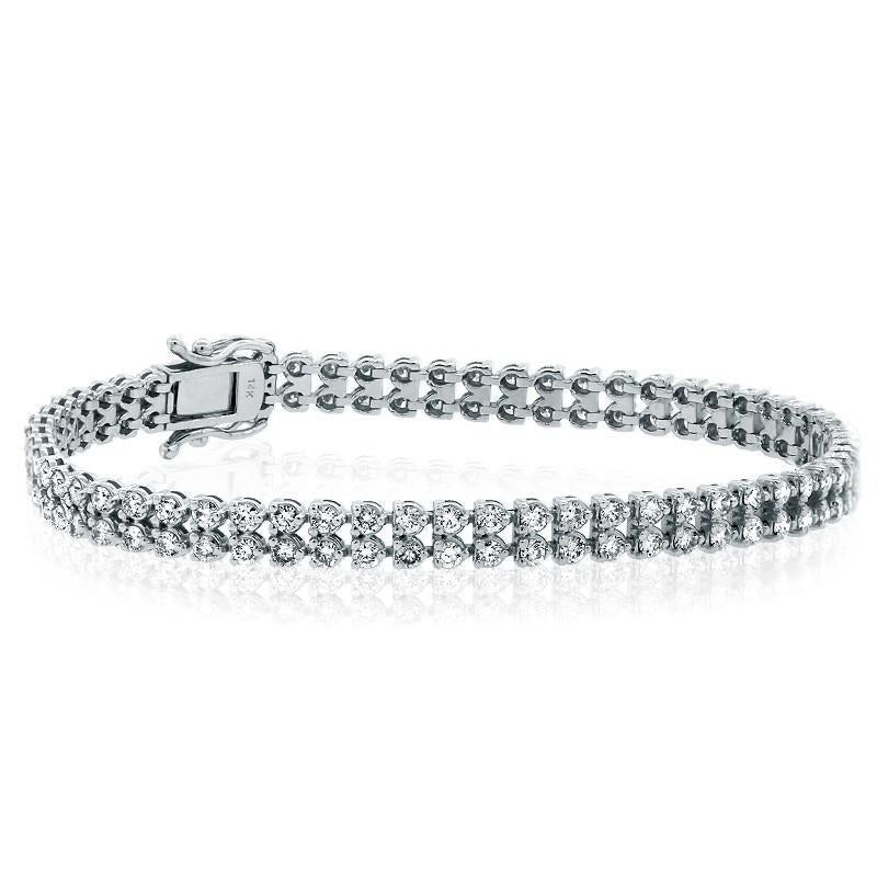 Double Row Round Cut 5.60 Carats Real Diamonds Bracelet White Gold 14K