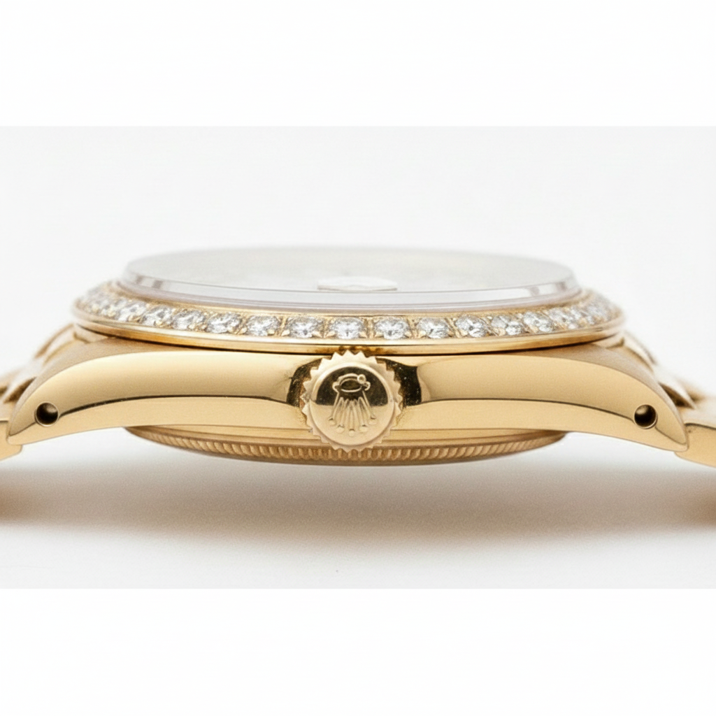 Double Row Diamond Dial Rolex President Style Watch Bezel Gold Dj