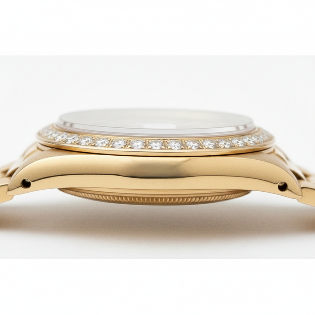 Double Row Diamond Dial Rolex President Style Watch Bezel Gold Dj