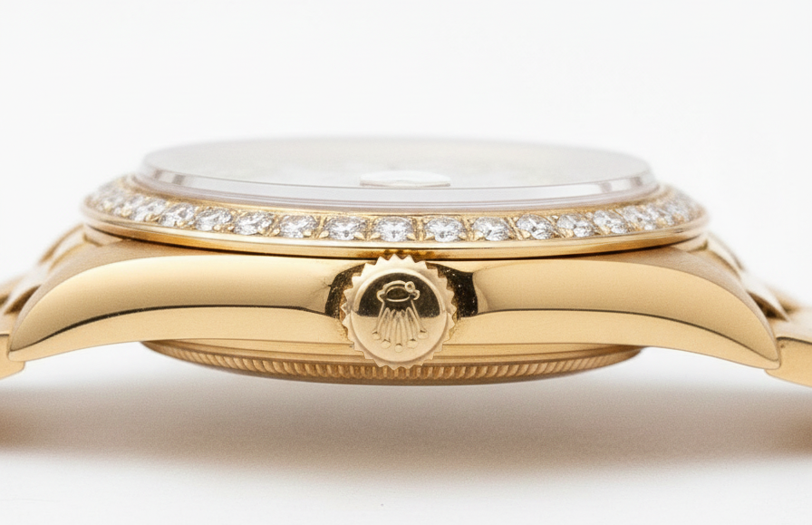 Double Row Diamond Dial Rolex President Style Watch Bezel Gold Dj