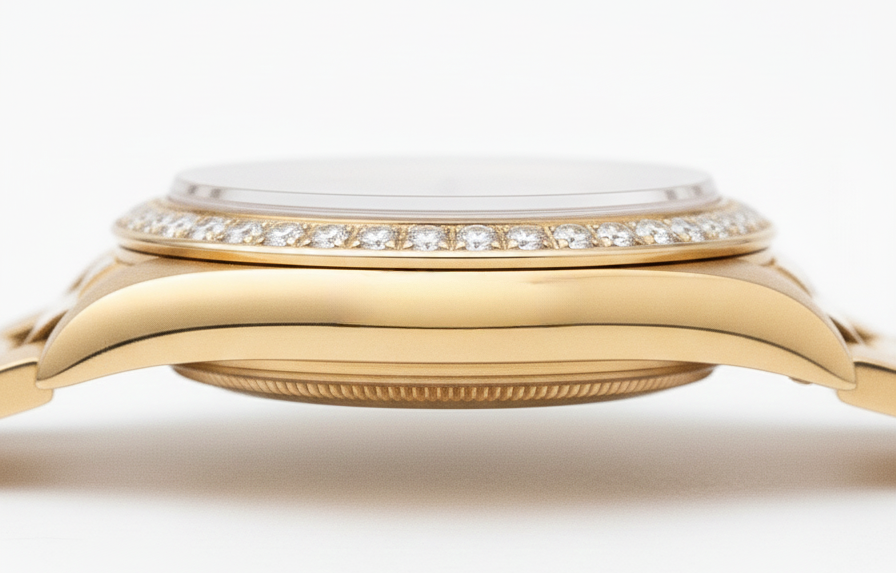 Double Row Diamond Dial Rolex President Style Watch Bezel Gold Dj