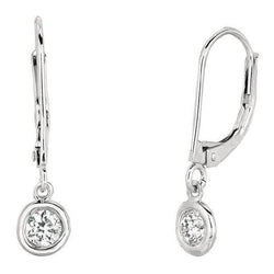 Drop Down Bezel Earrings Real Diamonds Leverback White Gold 0.80 Carats