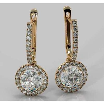 Drop Earrings Round Real Diamond 4.50 Carats