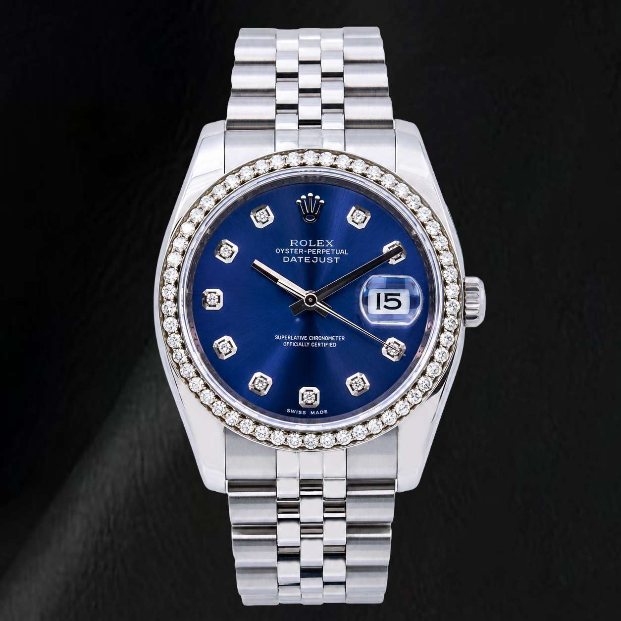 Rolex 16200 Datejust  36mm Blue Diamond Dial Stainless Steel Watch