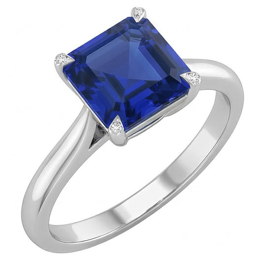 Eagle Claw Prongs Asscher Solitaire Natural Blue Sapphire Ring Jewelry