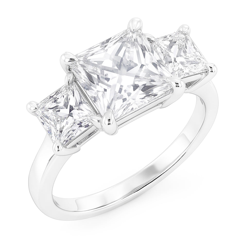 Eagle Claw Prongs French Cut Genuine Natural Earth Mined Diamond ( Not Lab Grown ) Three Stone Ring 4 Carats