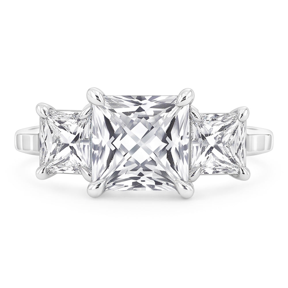 Eagle Claw Prongs French Cut Genuine Natural Earth Mined Diamond ( Not Lab Grown ) Three Stone Ring 4 Carats