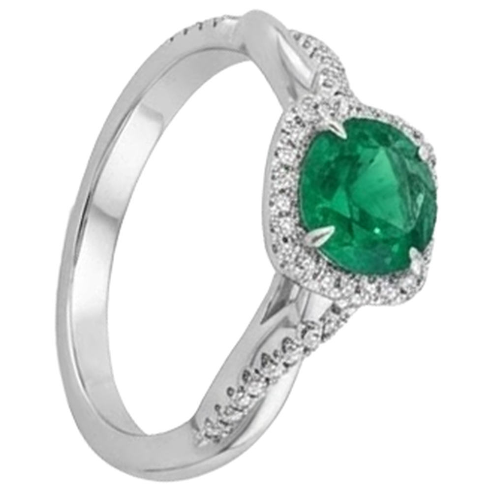 Eagle Claw Prongs Green Emerald Solitaire With Accents Natural Earth Mined Diamond ( Not Lab Grown ) Ring