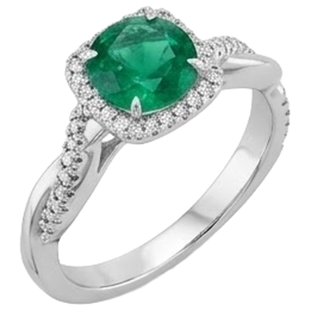 Eagle Claw Prongs Green Emerald Solitaire With Accents Natural Earth Mined Diamond ( Not Lab Grown ) Ring
