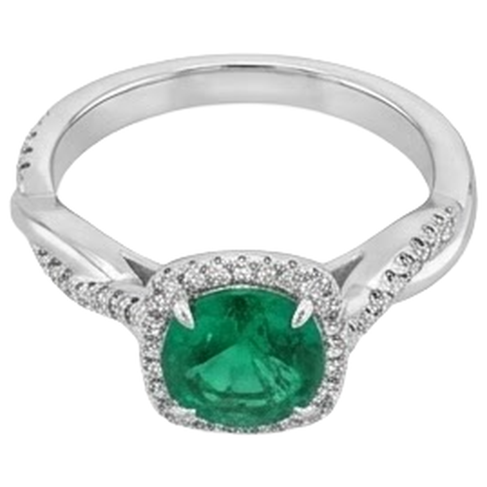 Eagle Claw Prongs Green Emerald Solitaire With Accents Natural Earth Mined Diamond ( Not Lab Grown ) Ring