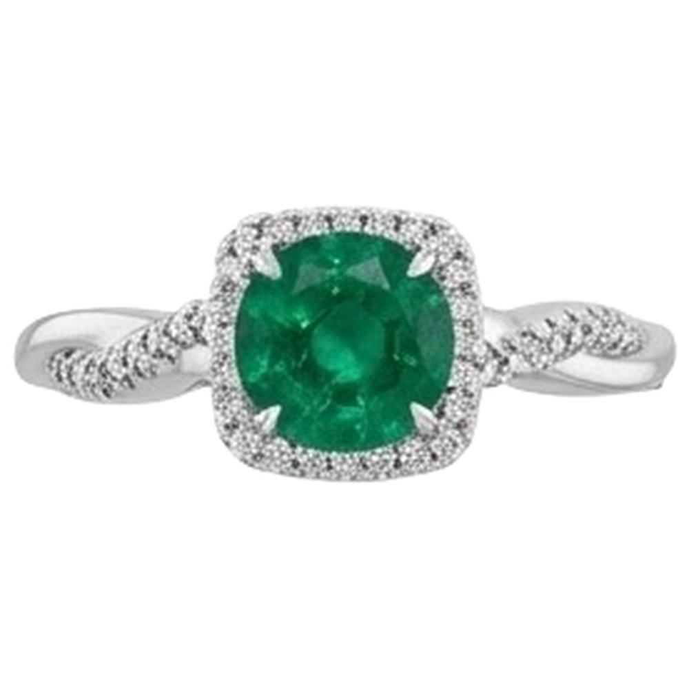 Eagle Claw Prongs Green Emerald Solitaire With Accents Natural Earth Mined Diamond ( Not Lab Grown ) Ring