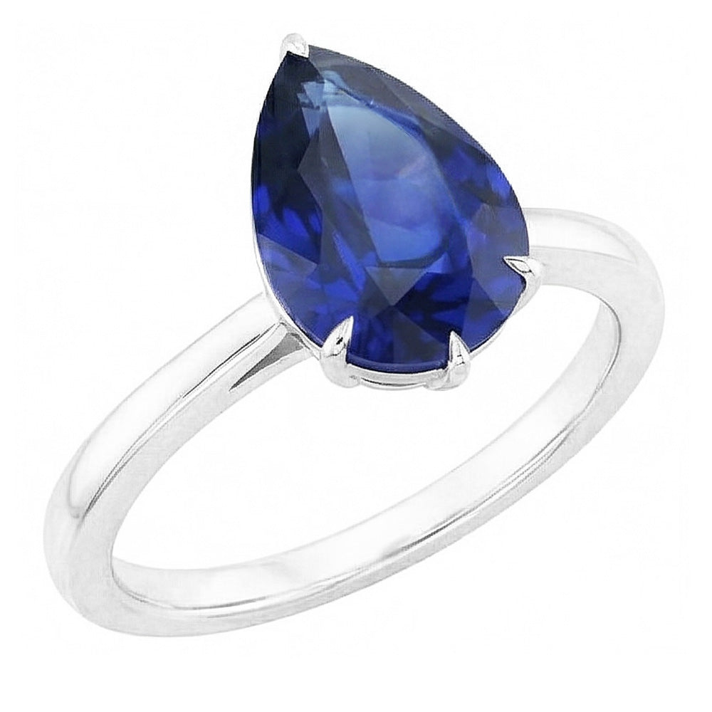 Eagle Claw Prongs Ladies Solitaire Ring Pear Cut Blue Sapphire Jewelry