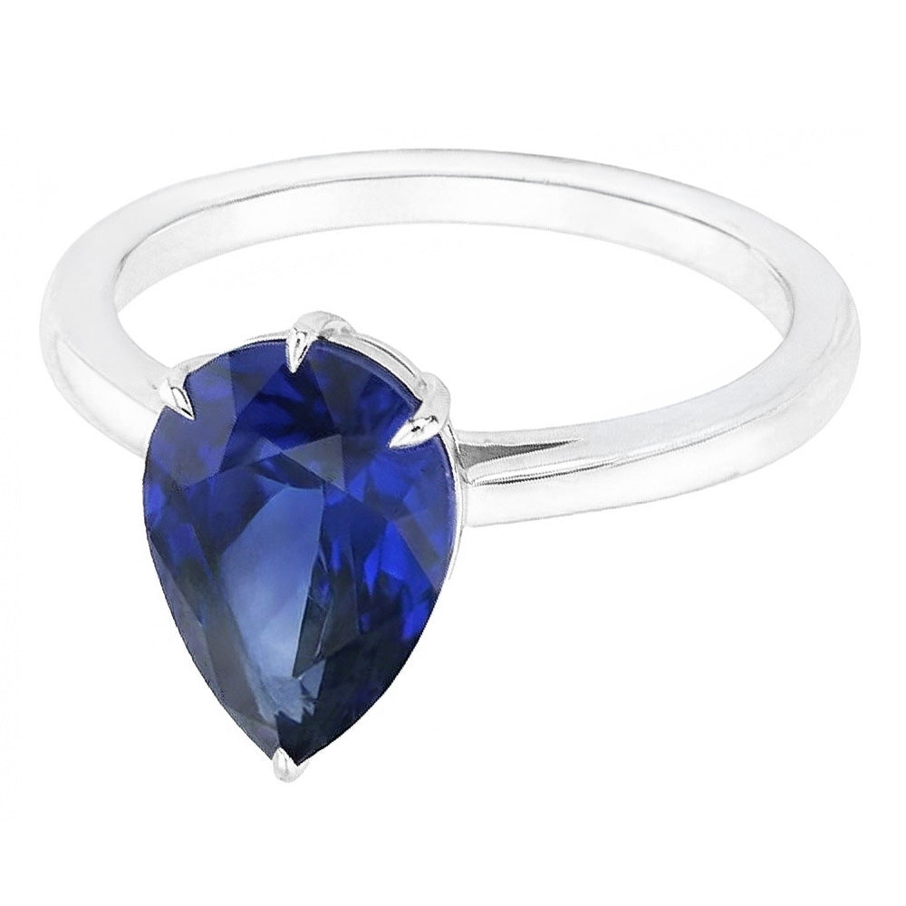 Eagle Claw Prongs Ladies Solitaire Ring Pear Cut Blue Sapphire Jewelry