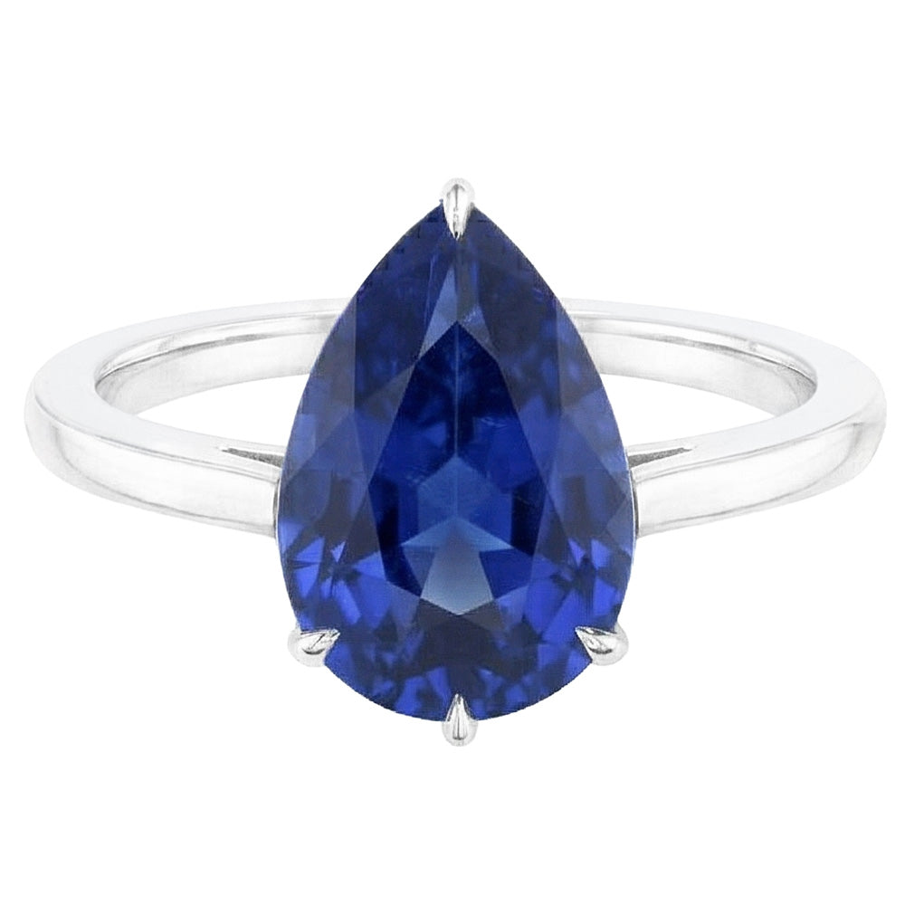 Eagle Claw Prongs Ladies Solitaire Ring Pear Cut Blue Sapphire Jewelry