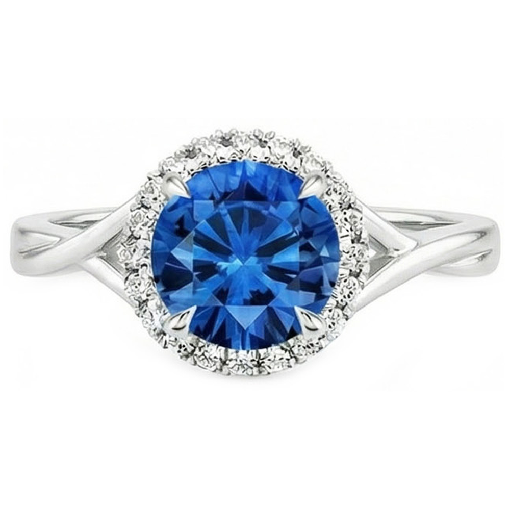 Eagle Claws Blue Sapphire And Natural Earth Mined Diamond ( Not Lab Grown ) Ring 2.40 Carats White Gold 14K