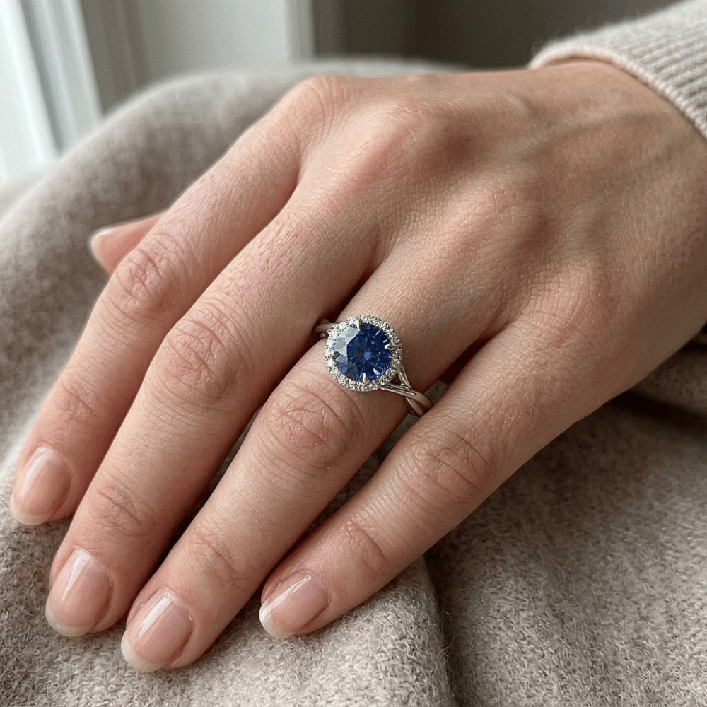 Eagle Claws Blue Sapphire And Natural Earth Mined Diamond ( Not Lab Grown ) Ring 2.40 Carats White Gold 14K