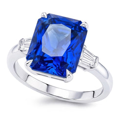 Eagle Claws IGI CERTIFIED Diamond Ring Prong Set Radiant Blue Sapphire 7 Ct Gold 14K