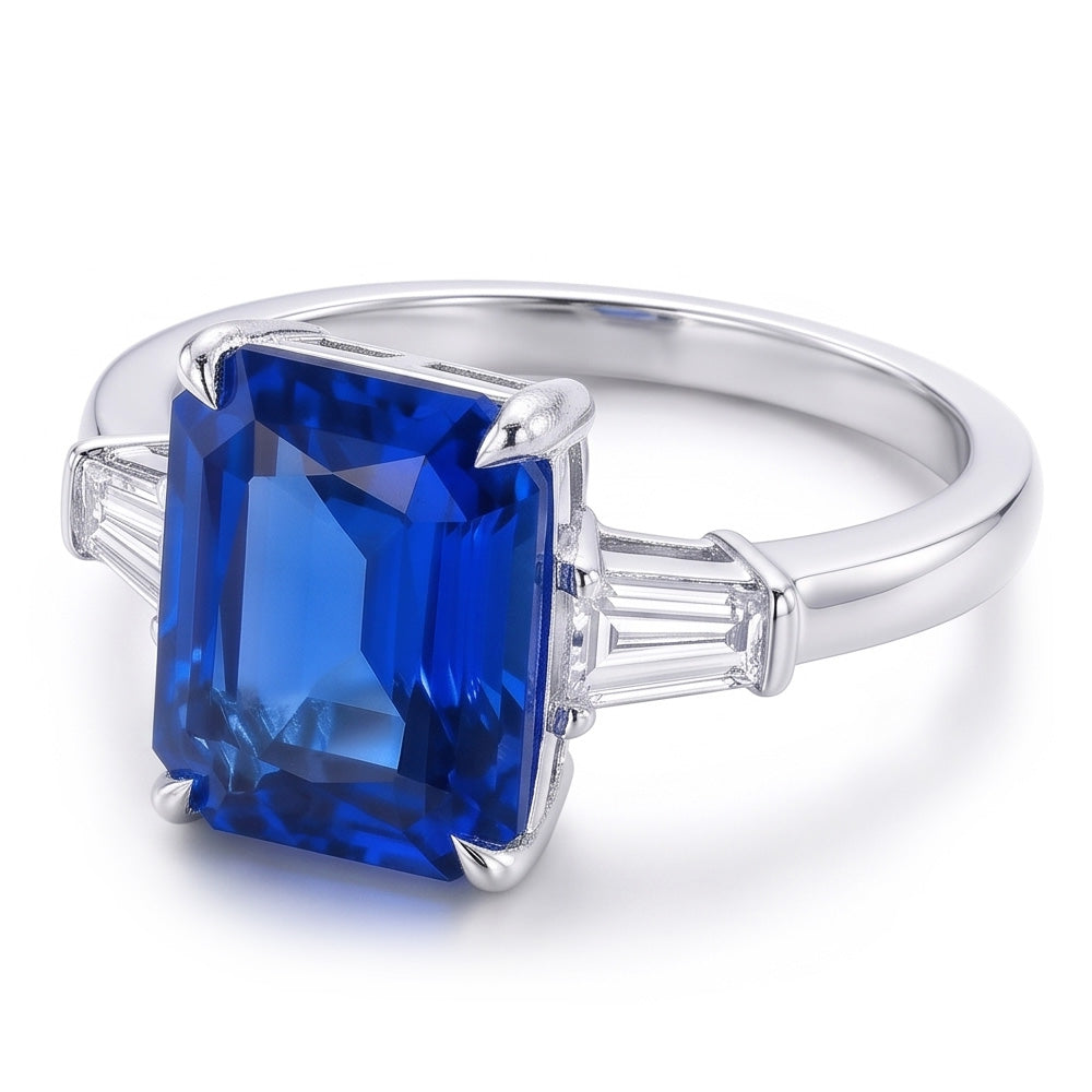Eagle Claws IGI CERTIFIED Diamond Ring Prong Set Radiant Blue Sapphire 7 Ct Gold 14K