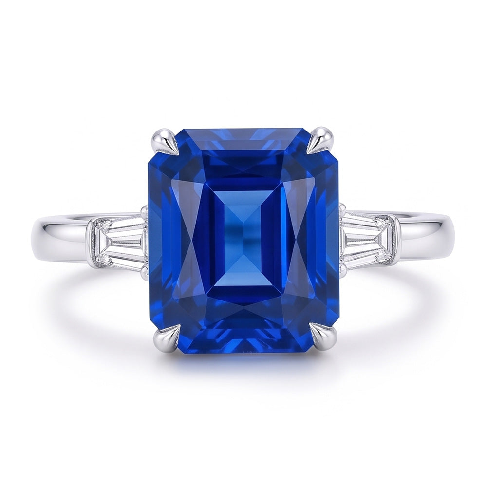 Eagle Claws IGI CERTIFIED Diamond Ring Prong Set Radiant Blue Sapphire 7 Ct Gold 14K