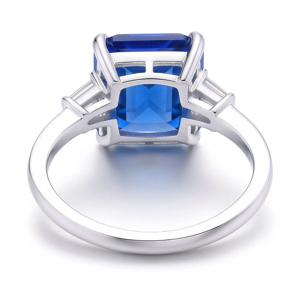 Eagle Claws IGI CERTIFIED Diamond Ring Prong Set Radiant Blue Sapphire 7 Ct Gold 14K
