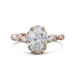 Eagle Claw Prongs Oval Wedding Ring Rope Style Rose Gold 14K 2.15 Ct Genuine Natural Earth Mined Diamond