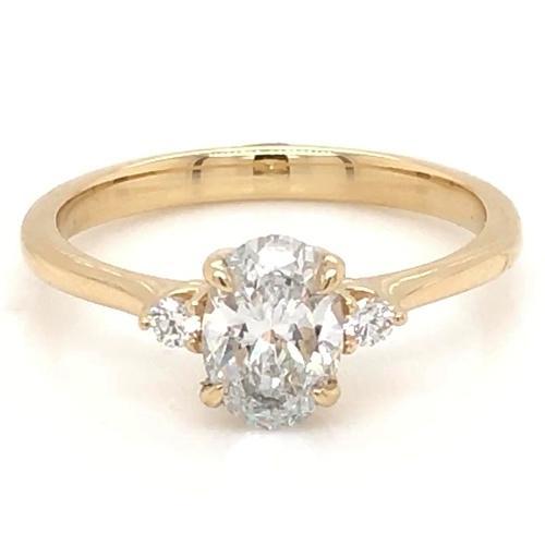 Eagle Claws 3 Stone Engagement Ring Oval Cut Women Yellow Gold 14K 2 Carats Real Diamond
