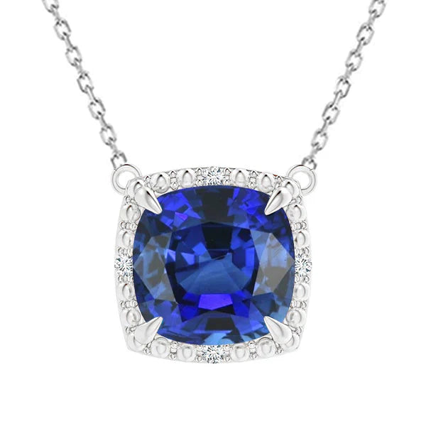 Cornflower Blue Sapphire Cushion Cut Stone Pendant Necklace in 14K White Gold – main view