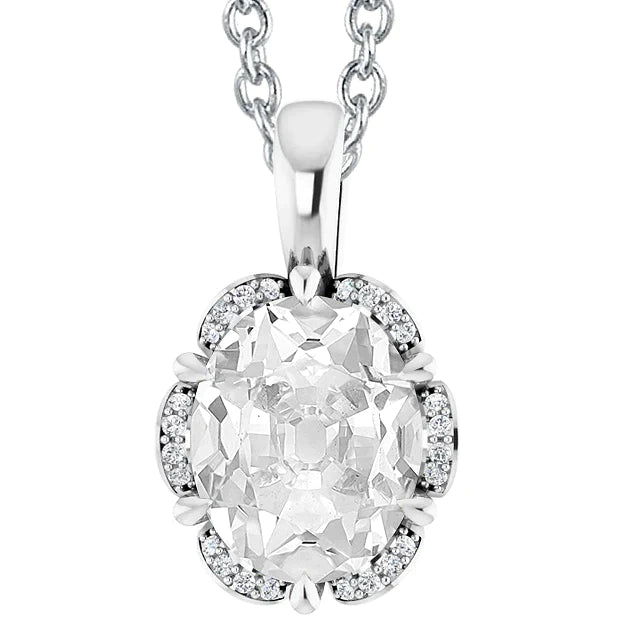 Eagle Claws Halo Real Diamond Pendant Oval Old Mine Cut 6.50 Carats