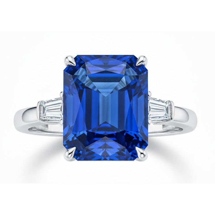 Eagle Claws Natural Earth Mined Diamond ( Not Lab Grown ) Ring Prong Set Radiant Blue Sapphire 7 Ct Gold 14K