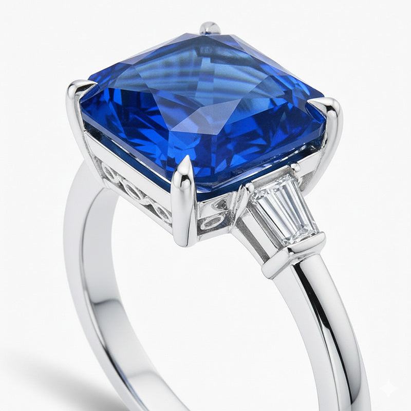 Eagle Claws Natural Earth Mined Diamond ( Not Lab Grown ) Ring Prong Set Radiant Blue Sapphire 7 Ct Gold 14K