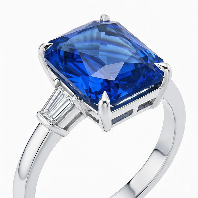 Eagle Claws Natural Earth Mined Diamond ( Not Lab Grown ) Ring Prong Set Radiant Blue Sapphire 7 Ct Gold 14K