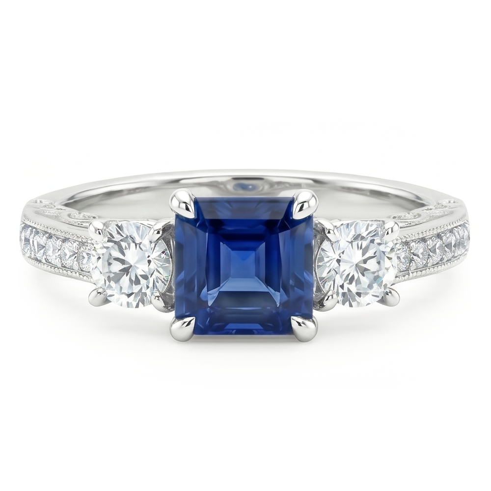 Earth-Mined Cornflower Blue Sapphire Gemstone Ring – 14K White