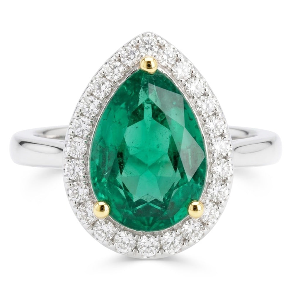 Earth-Mined Emerald Colored Stone Ring – 14K Two Tone Gold 2 ct