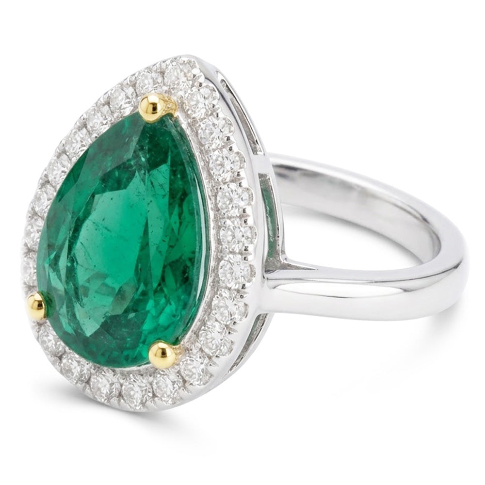Earth-Mined Emerald Colored Stone Ring – 14K Two Tone Gold 2 ct