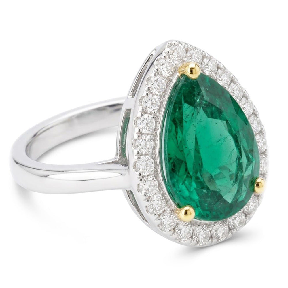 Earth-Mined Emerald Colored Stone Ring – 14K Two Tone Gold 2 ct