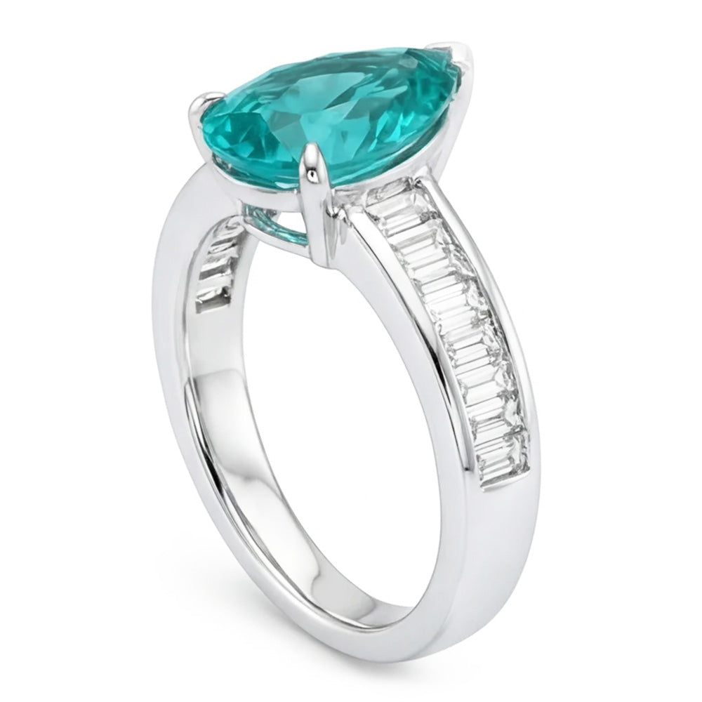 Earth-Mined Pear Shape Paraiba Tourmaline Precious Stone Ring