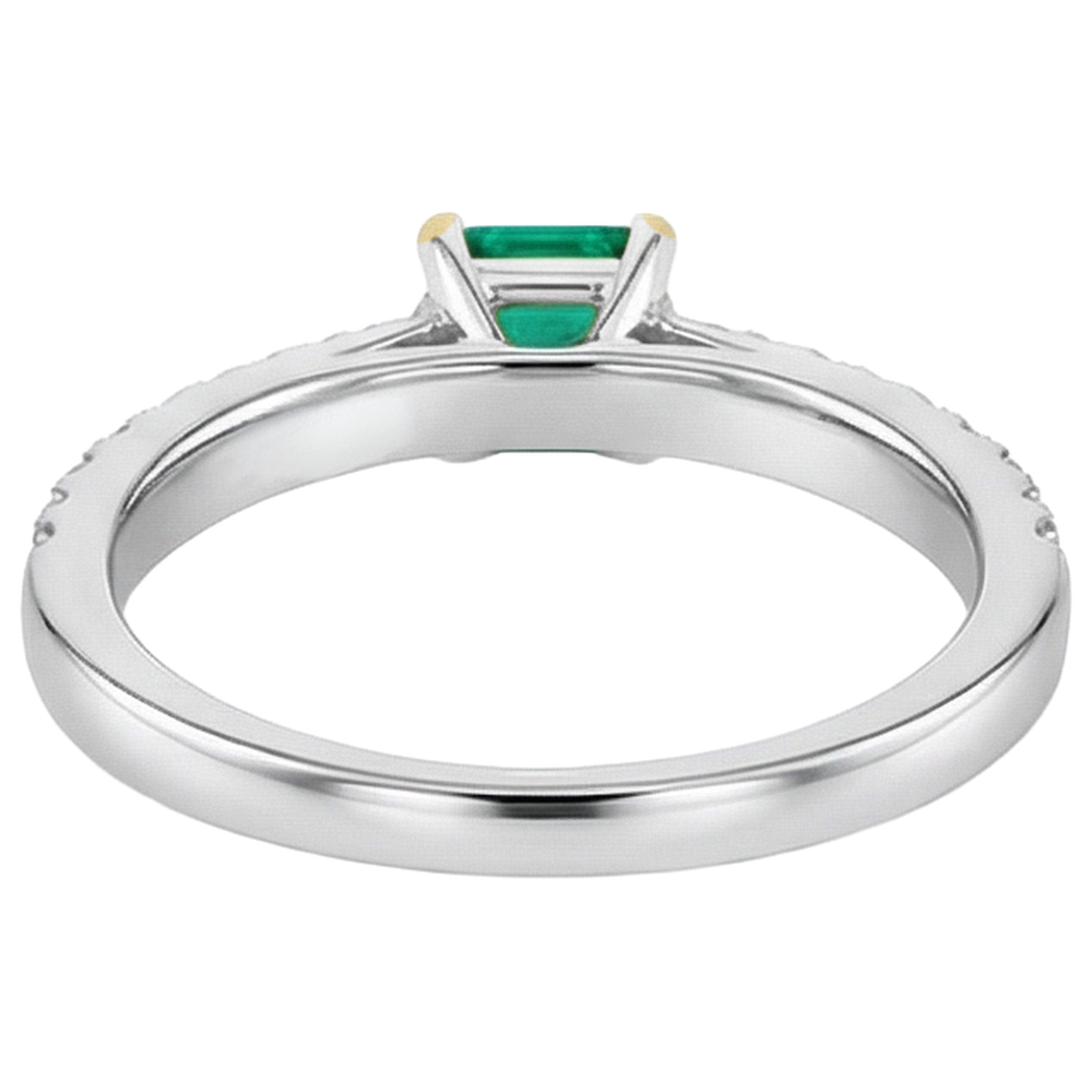 Emerald Round Cut Precious Stone Ring in 14 Karat Two Tone Gold – back view