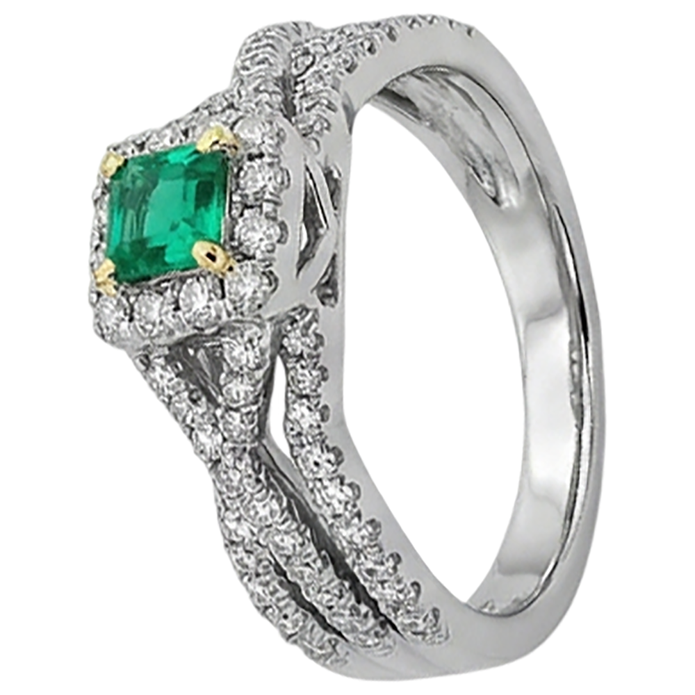 Fine Emerald Emerald Cut Gemstone Ring in 14K Two Tone Gold – profile view