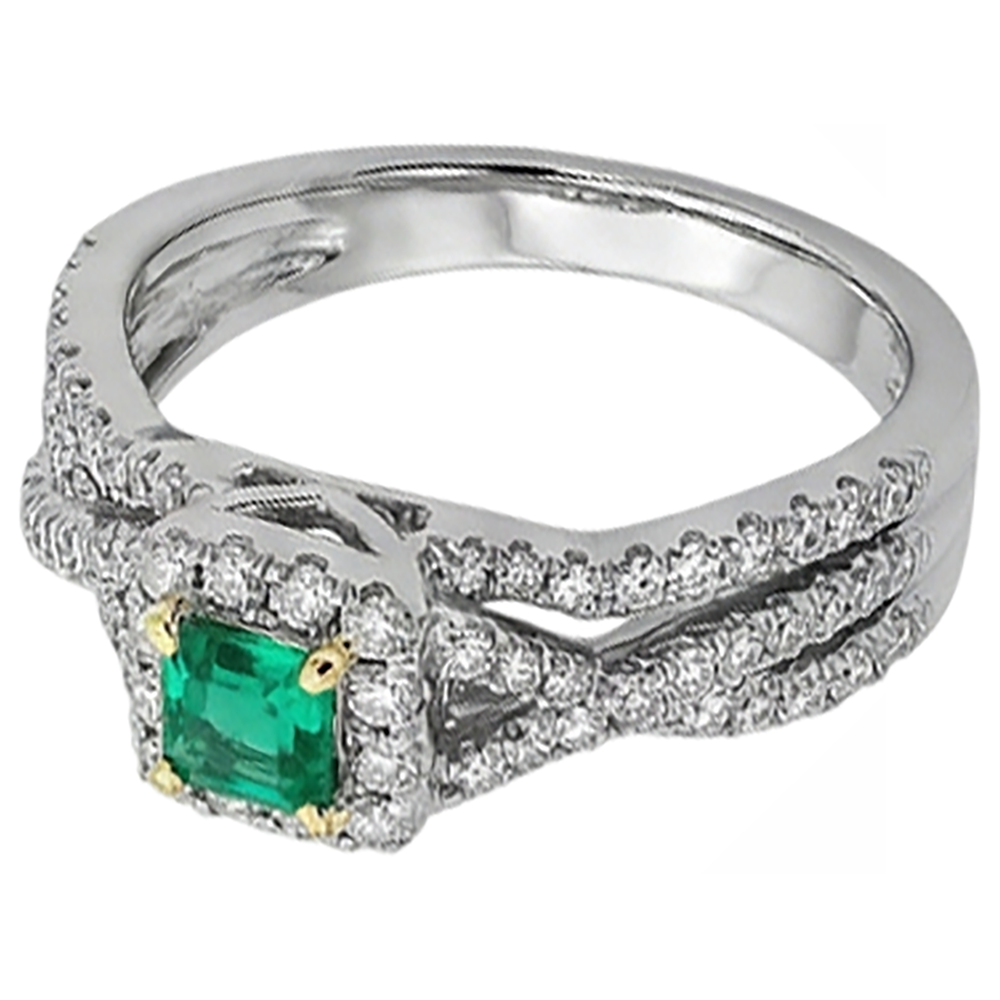 Emerald Cut Fine Emerald ring in 14K Two Tone Gold – side view