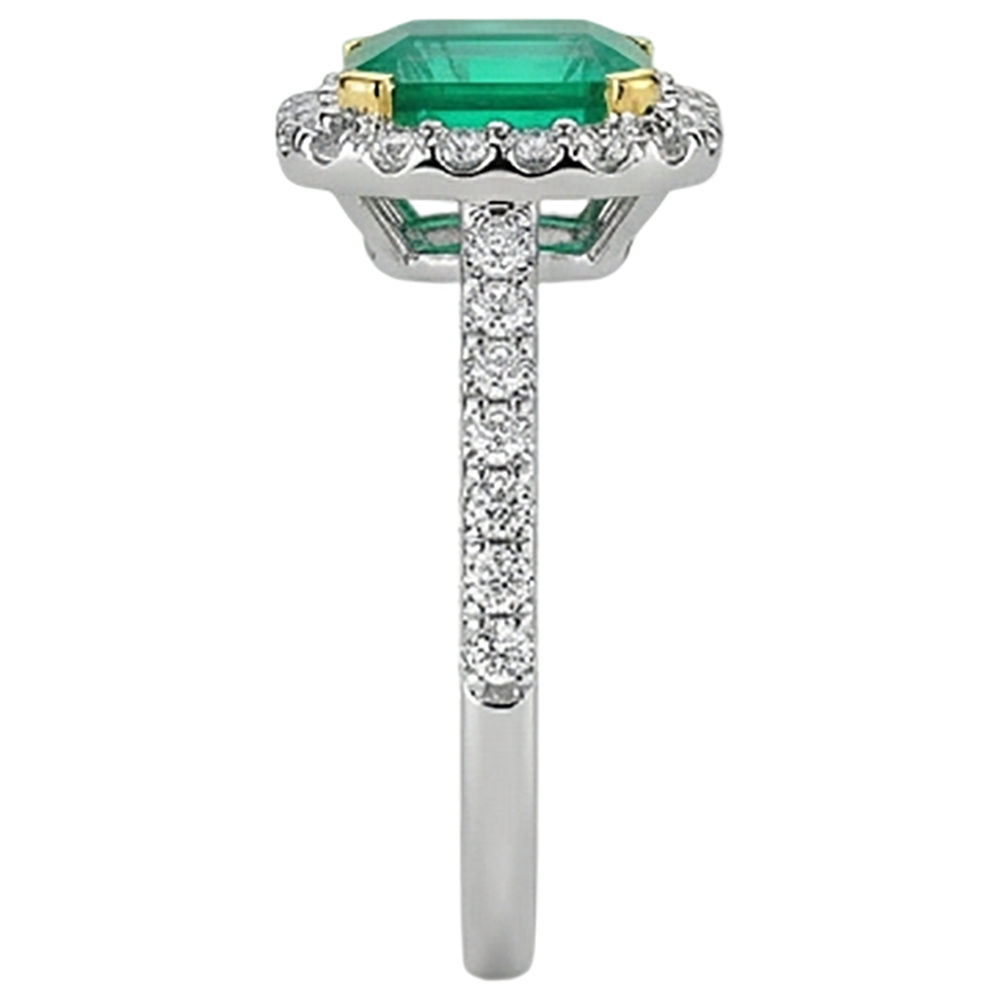 Colored Stone Ring Two-Tone 14K Gold with Fine Emerald – top view