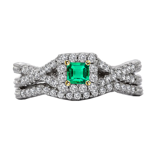 Fine Emerald Emerald Cut Gemstone Ring in 14K Two Tone Gold – main view